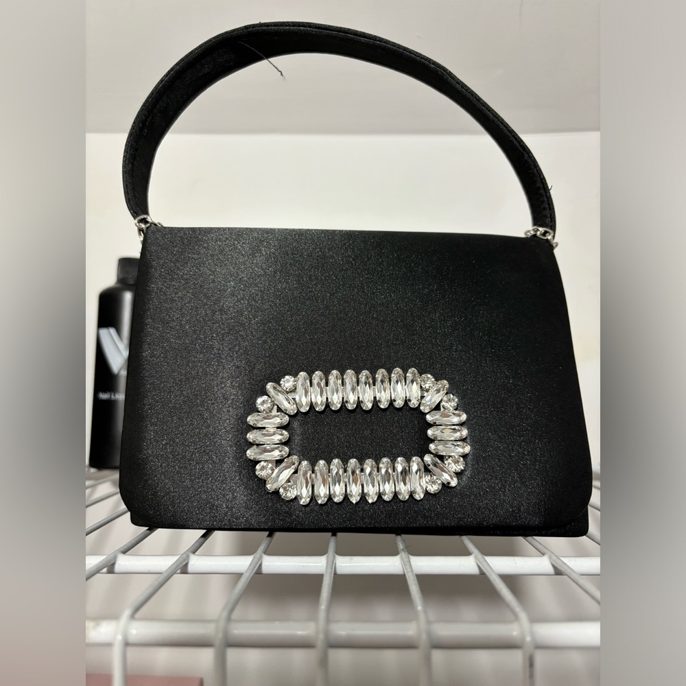 Black satin Gem Buckle crossbody bag